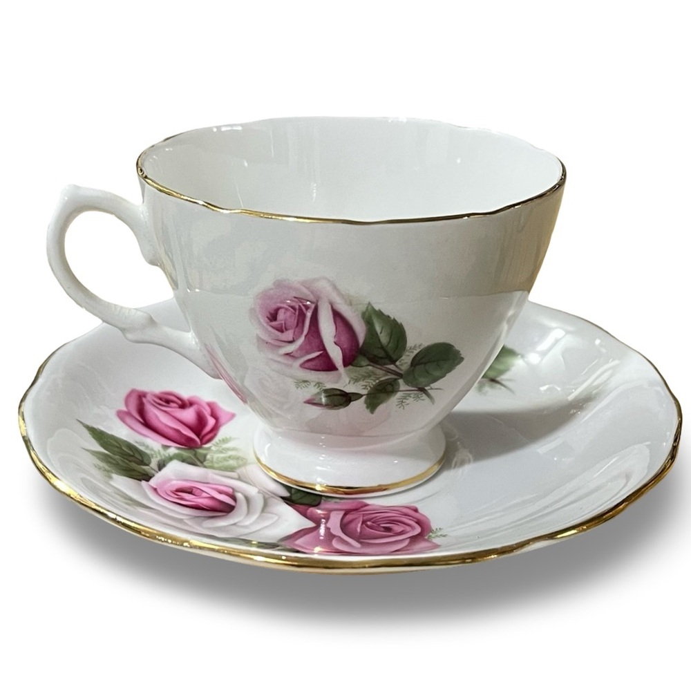 Ridgway Potteries Royal Vale Pink Rose Floral Teacup and Saucer Set